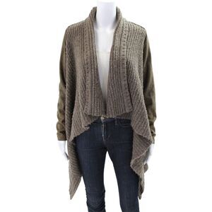 Allsaints Women's Suede Long Sleeves Collared Open Front Cardigan Brown Size 4